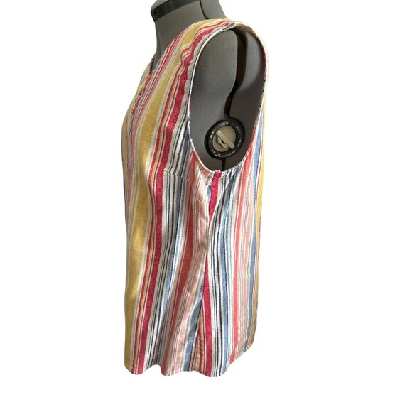 Chloe+Rene Sleeveless Striped V-Neck Top Gold Ring Detail Linen Blend Size L - Picture 3 of 8
